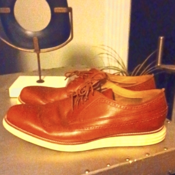 COLE HAAN Grand OS Cognac Leather Wingtip Sneakers - Picture 4 of 7